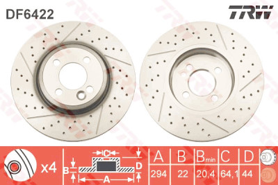 Set di (2) dischi freno TRW DF6422