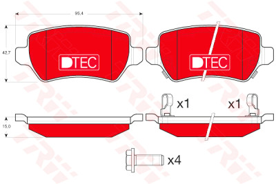 Set di 4 pastiglie freno DTEC COTEC TRW GDB1515DTE