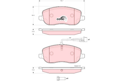 Set di 4 pastiglie freno COTEC TRW GDB1636