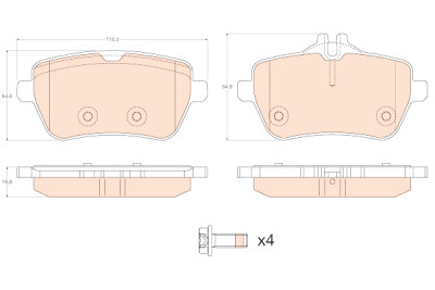 Set di 4 pastiglie dei freni