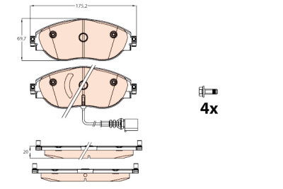 Set di 4 pastiglie freno TRW GDB2114
