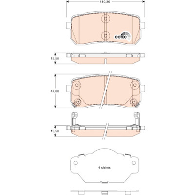Set di 4 pastiglie freno COTEC TRW GDB3449
