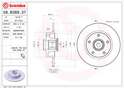 BREMBO 08.B369.37 Set Dischi Freno