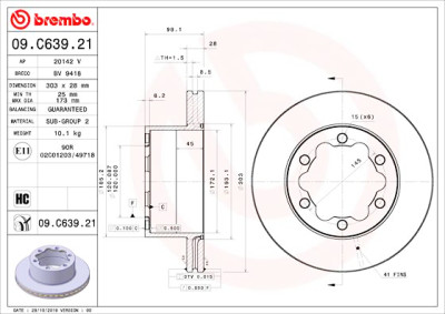 Disco freno BREMBO 09.C639.21