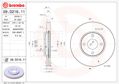 Set dischi freno BREMBO 09.D216.11