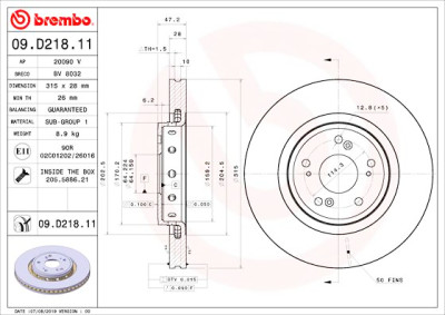 Disco freno BREMBO 09.D218.11