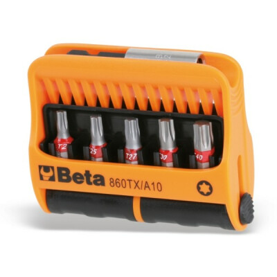 Set di 10 punte per viti a brugola Torx® con portainserti magnetico, in valigetta di plastica