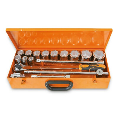 Assortimento di 12 bussole esagonali e 5 accessori in scatola di lamiera