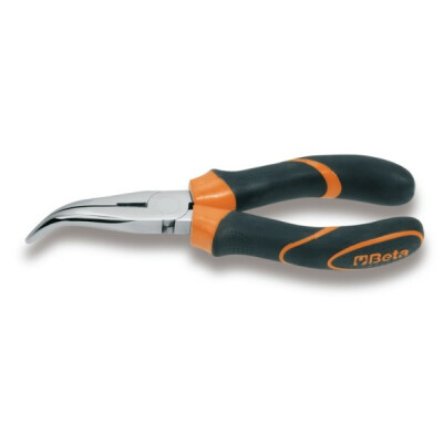 Pinza a becchi semitondi angolati molto lunga e granulata, impugnatura cromata, bimateriale 160 MM
