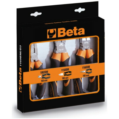 Set di 1 pinza universale, 1 pinza a becchi semitondi molto lunga e 1 pinza tagliente, manici bimateriale