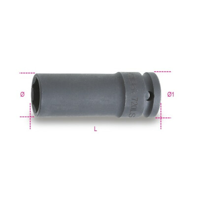 Bussola a percussione con femmina quadrata 1/2" esagonale serie lunga sottile fosfatata 30 MM diametro 40,5 MM