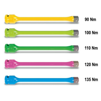 Barra antiurto colorata per dadi ruota autovetture con raccordo quadro maschio e femmina da 1/2" Nm 120