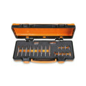 Assortimento di 18 punte goffrate RIBE® con esagono incassato da 10 mm e 2 accessori in vassoio in schiuma, in scatola di lamiera