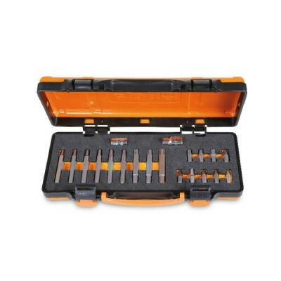Assortimento di 18 punte goffrate RIBE® con esagono incassato da 10 mm e 2 accessori in vassoio in schiuma, in scatola di lamiera