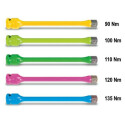 Barra antiurto colorata per dadi ruota autovetture con raccordo quadro maschio e femmina da 1/2" Nm 100