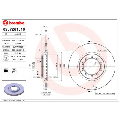 Disco freno BREMBO 09.7261.10