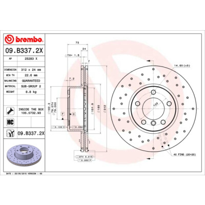 Disco freno BREMBO 09.B337.2X