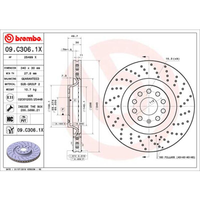 Disco freno BREMBO 09.C306.1X