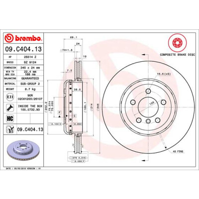 Disco freno BREMBO 09.C404.13