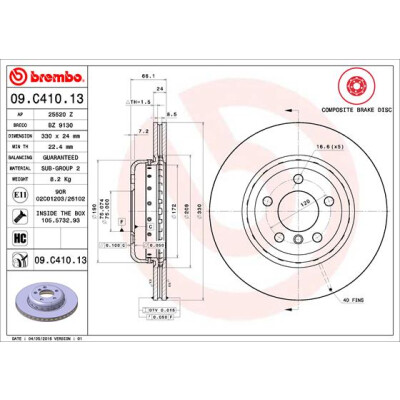 Disco freno BREMBO 09.C410.13