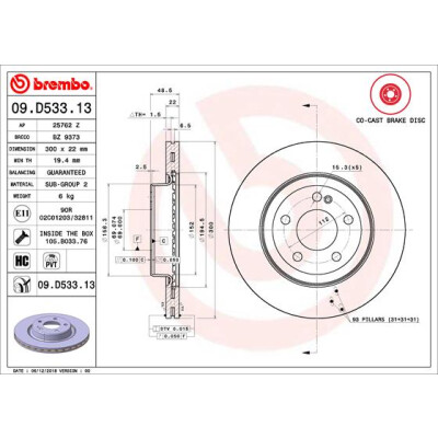 Set di 2 dischi freno BREMBO 09.D533.13