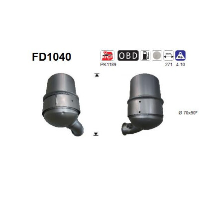 Filtro antiparticolato/fuliggine, sistema di scarico AS FD1040