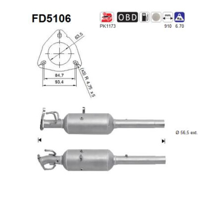 Filtro antiparticolato/fuliggine, sistema di scarico AS FD5106