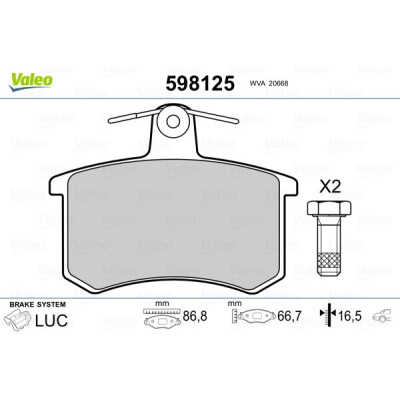 Kit pastiglie freno, Freno a disco VALEO 598125