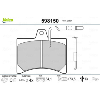 Kit pastiglie freno, Freno a disco VALEO 598150