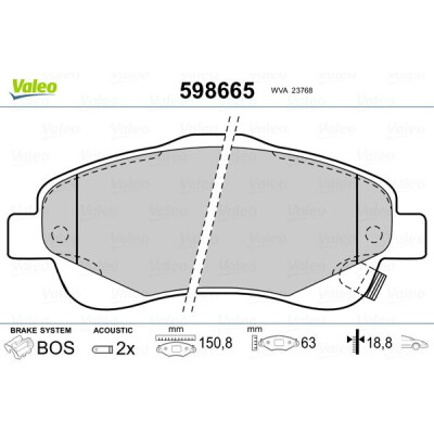 Kit pastiglie freno, Freno a disco VALEO 598665