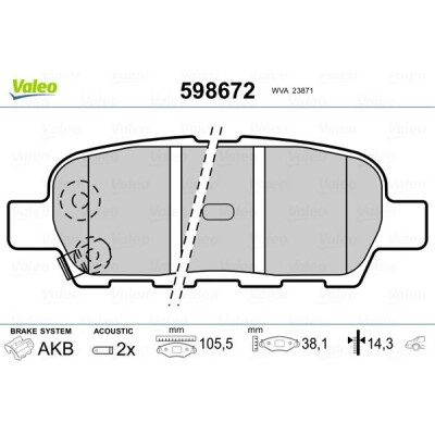 Kit pastiglie freno, Freno a disco VALEO 598672