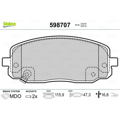 Kit pastiglie freno, Freno a disco VALEO 598707