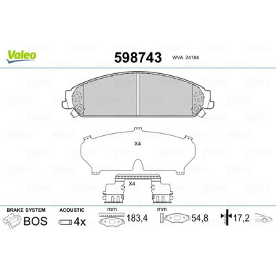 Kit pastiglie freno, Freno a disco VALEO 598743