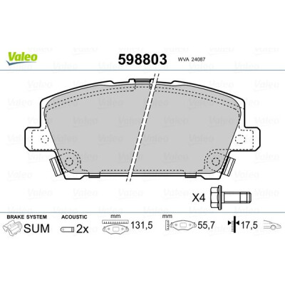 Kit pastiglie freno, Freno a disco VALEO 598803