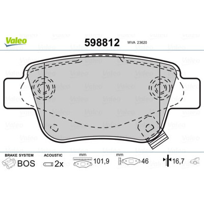 Kit pastiglie freno, Freno a disco VALEO 598812