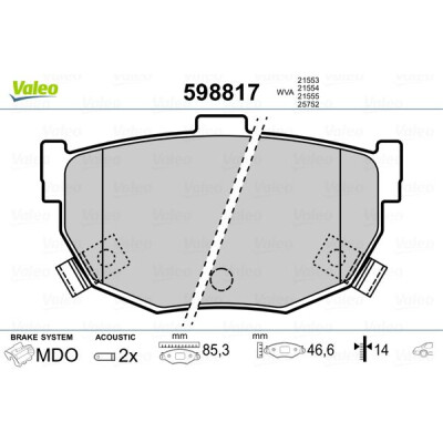 Kit pastiglie freno, Freno a disco VALEO 598817