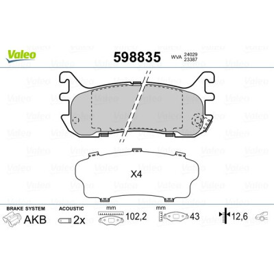 Kit pastiglie freno, Freno a disco VALEO 598835