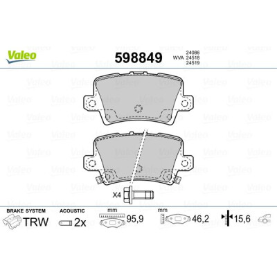 Kit pastiglie freno, Freno a disco VALEO 598849