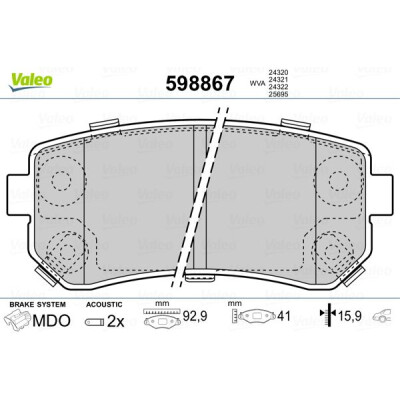 Kit pastiglie freno, Freno a disco VALEO 598867