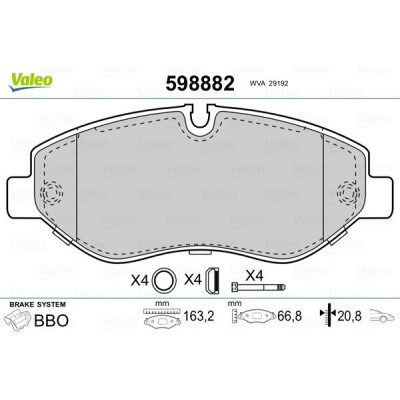 Kit pastiglie freno, Freno a disco VALEO 598882