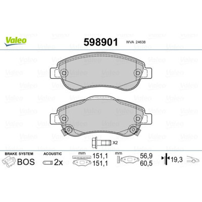 Kit pastiglie freno, Freno a disco VALEO 598901