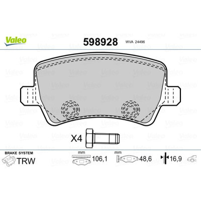 Kit pastiglie freno, Freno a disco VALEO 598928