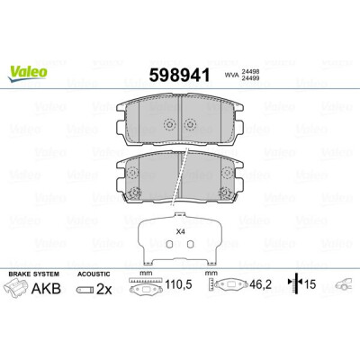 Kit pastiglie freno, Freno a disco VALEO 598941