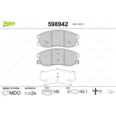 Kit pastiglie freno, Freno a disco VALEO 598942
