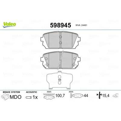 Kit pastiglie freno, Freno a disco VALEO 598945