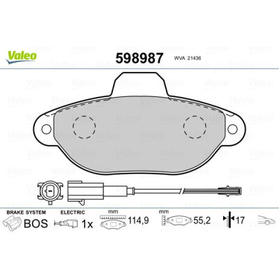 Kit pastiglie freno, Freno a disco VALEO 598987