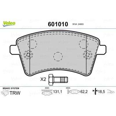 Kit pastiglie freno, Freno a disco VALEO 601010