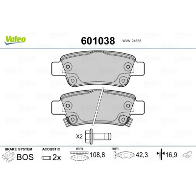 Kit pastiglie freno, Freno a disco VALEO 601038