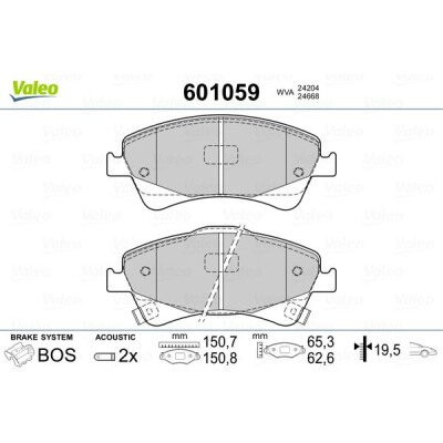 Kit pastiglie freno, Freno a disco VALEO 601059