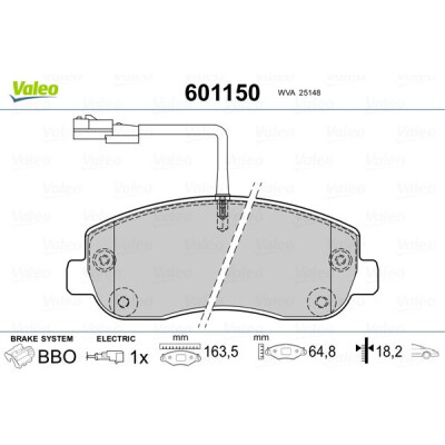Kit pastiglie freno, Freno a disco VALEO 601150